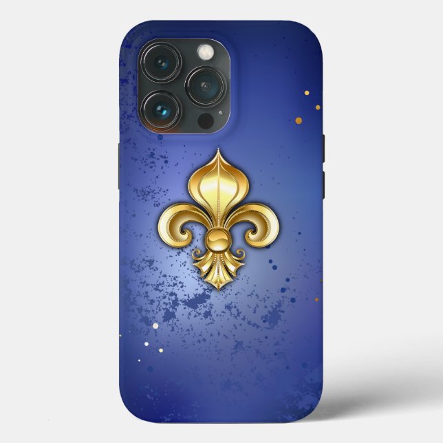 Coques Case-Mate iPhone Fleur de lis dorée sur fond bleu (Verso)