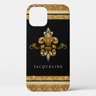 Case-Mate iPhone Case Fleur de Lis Gold Parties scintillant Noir Élégant