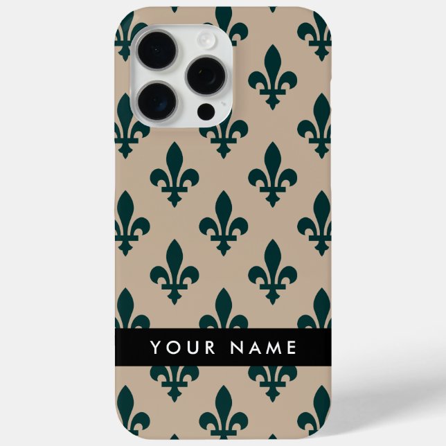 Coques Case-Mate iPhone Fleur de Lis, Green on Beige, Royal, Your Name (Verso)