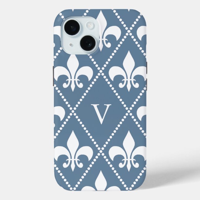 Coques Case-Mate iPhone Fleur de Lis gris français avec monogramme (Verso)