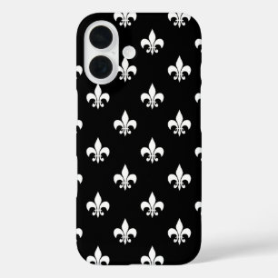 Coque Pour iPhone 16 Fleur de Lis Motif noir et blanc
