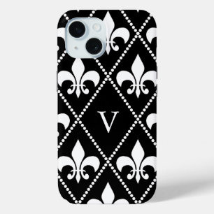 Coque Case-Mate iPhone Fleur de Lis noir avec monogramme