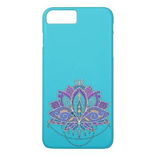 Coque iPhone 8 Plus/7 Plus Fleur de Lotus colorée lumineuse sur la sarcelle