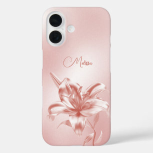 Coque Pour iPhone 16 Fleur de Lys 3D Métallisé Rose Poudré