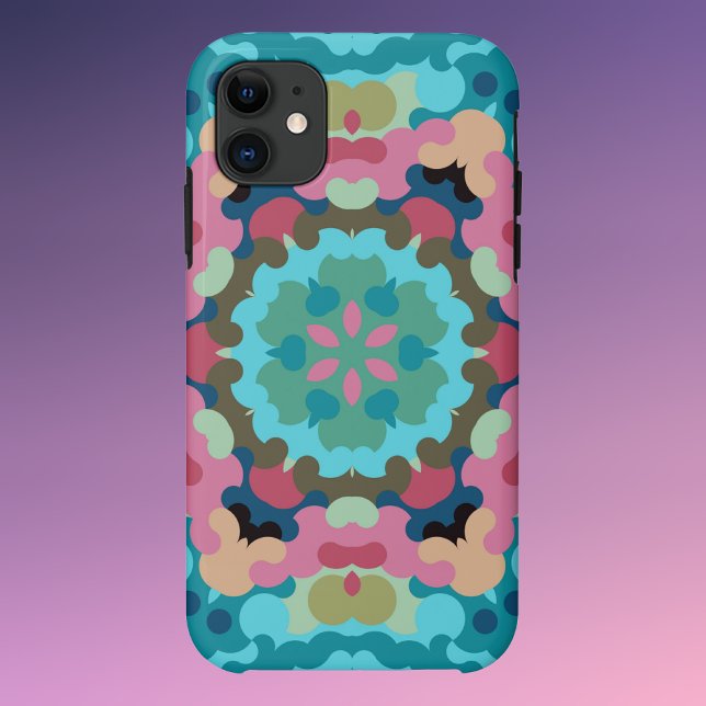 Coques Case-Mate iPhone Fleur de Mandala bleu rose et vert (Créateur téléchargé)