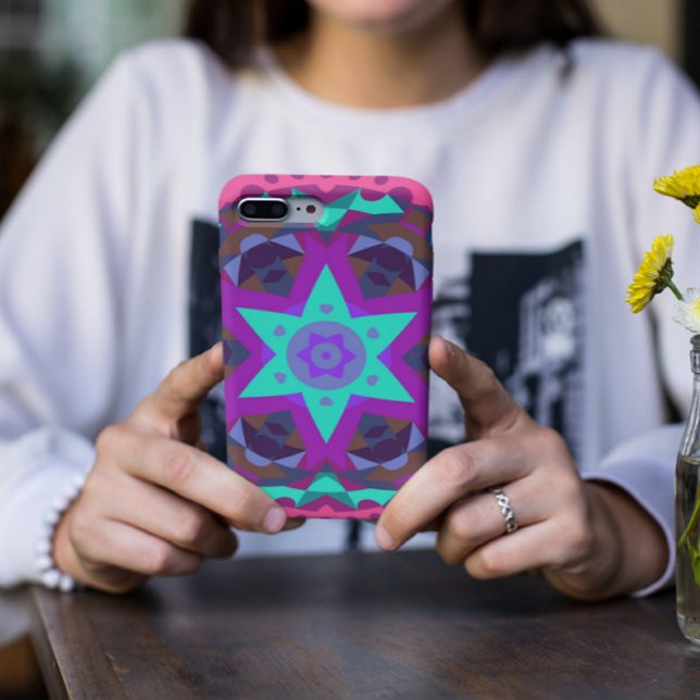 Coques Case-Mate iPhone Fleur de Mandala bleu violet et rose (Créateur téléchargé)