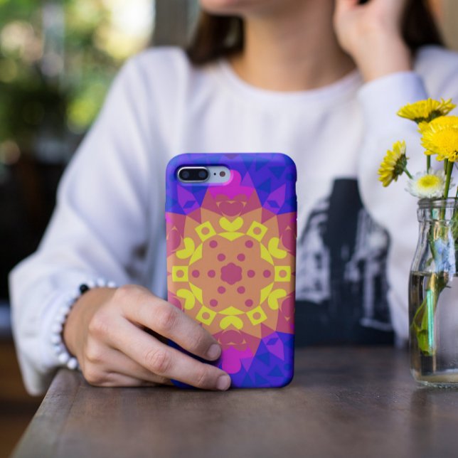 Coques Case-Mate iPhone Fleur de Mandala jaune rose et bleu (Créateur téléchargé)