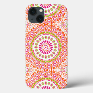 Etui iPhone 13 Fleur de mandala printanière rose et orange vif
