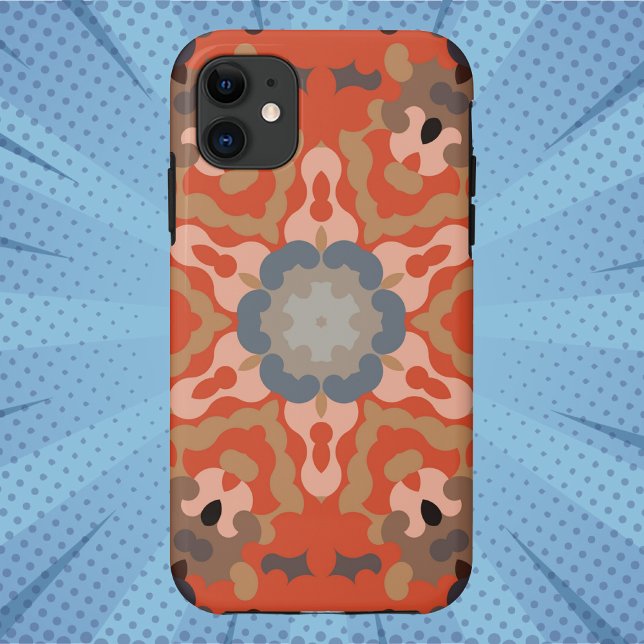 Coques Case-Mate iPhone Fleur de Mandala rétro bleu orange et bronze (Créateur téléchargé)