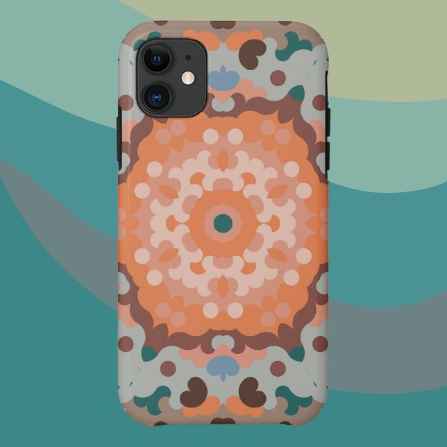 Coques Case-Mate iPhone Fleur de Mandala Retro Bleu orange et Brown (Créateur téléchargé)