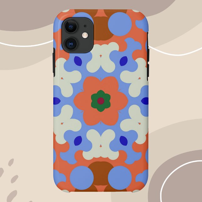 Coques Case-Mate iPhone Fleur de Mandala rétro bleu orange et jaune (Créateur téléchargé)