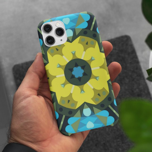 Coques Case-Mate iPhone Fleur de Mandala rétro jaune et bleu (Créateur téléchargé)