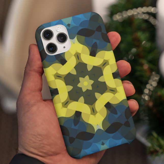 Coques Case-Mate iPhone Fleur de Mandala rétro jaune et bleu (Créateur téléchargé)