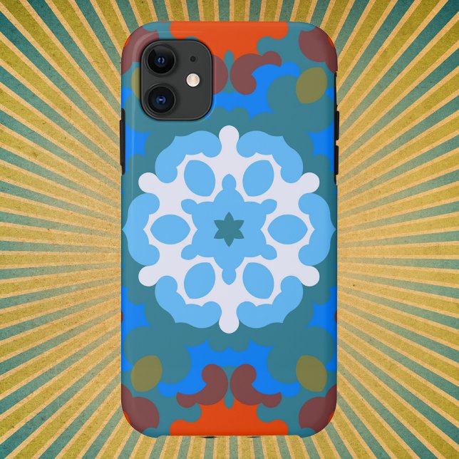 Coques Case-Mate iPhone Fleur de Mandala rétro orange blanc et bleu (Créateur téléchargé)
