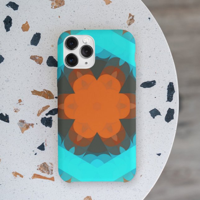 Coques Case-Mate iPhone Fleur de Mandala rétro orange et bleu (Créateur téléchargé)