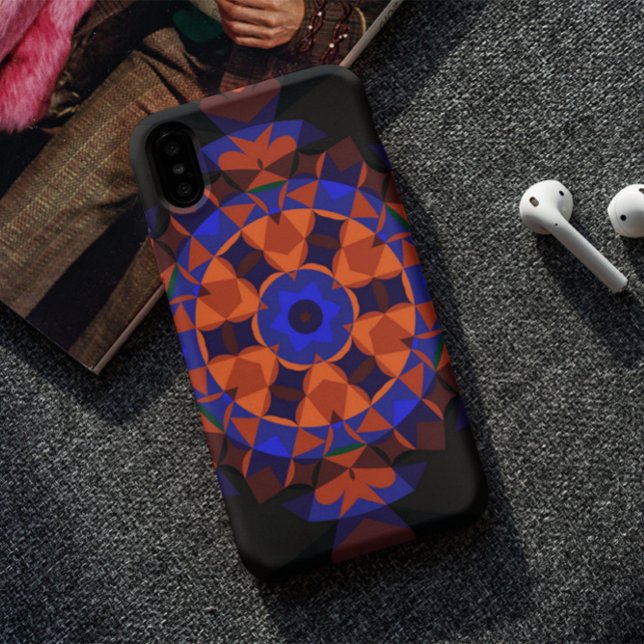 Coques Case-Mate iPhone Fleur de Mandala rétro orange et bleu (Créateur téléchargé)