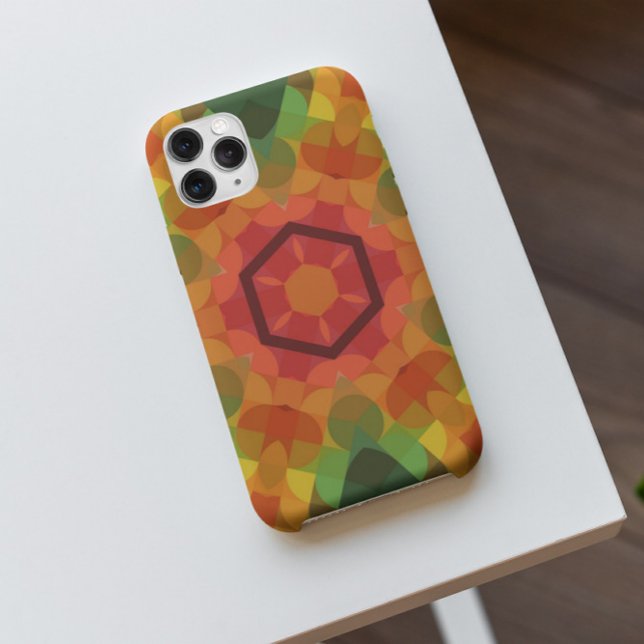Coques Case-Mate iPhone Fleur de Mandala rétro orange jaune et vert (Créateur téléchargé)