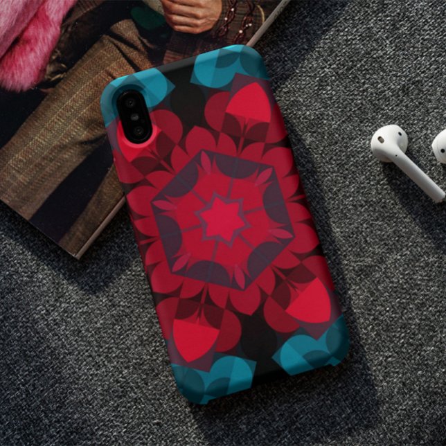 Coques Case-Mate iPhone Fleur de Mandala rouge et bleu (Créateur téléchargé)