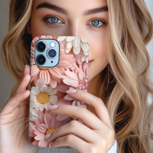 Coque Case-Mate iPhone Fleur de marguerite 3D rose et blanche