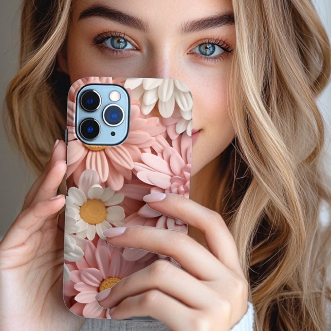 Coques Case-Mate iPhone Fleur de marguerite 3D rose et blanche (Créateur téléchargé)