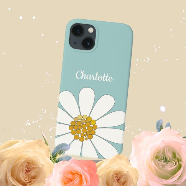Coques Case-Mate iPhone Fleur de marguerite blanche Personnaliser Nom Anni (Créateur téléchargé)