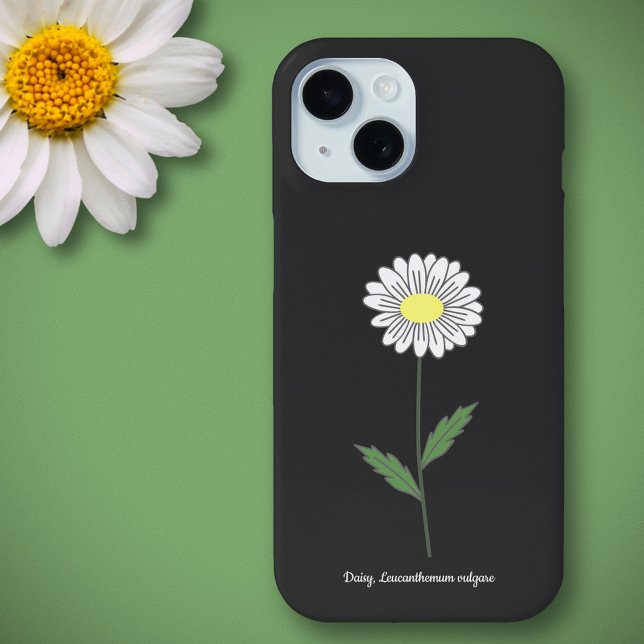 Coques Case-Mate iPhone Fleur de marguerite botanique Noir (Botanical Daisy Flower Black Phone Case)