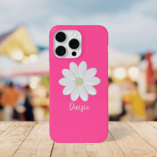 Coque Case-Mate iPhone Fleur de marguerite rose chaud Nom personnalisé