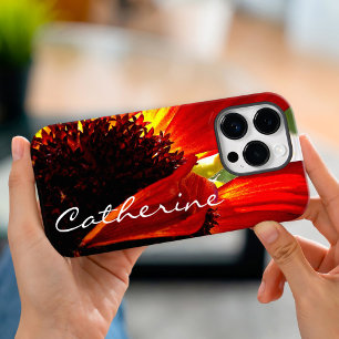 Coque iPhone 16 Pro Fleur de marguerite rouge photo nom personnalisé s