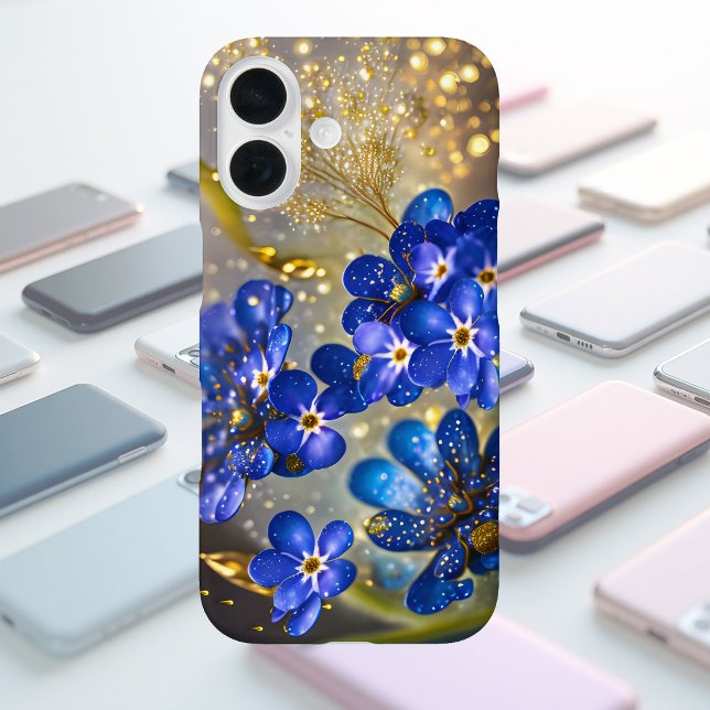 Coques Case-Mate iPhone Fleur de ne m'oublie pas avec des accents dorés (Créateur téléchargé)
