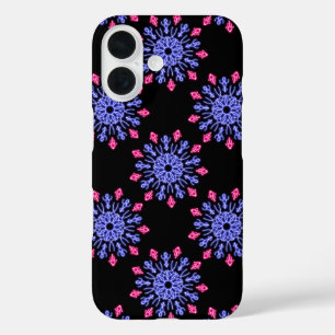 Coque Pour iPhone 16 Fleur de néon bleu et rouge