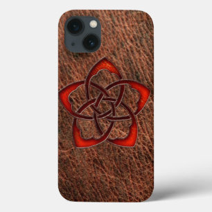 Coques Pour iPhone Fleur de noeud céleste orange en cuir véritable