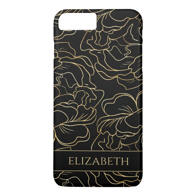 Coques Case-Mate iPhone Fleur de Or Noir Personnalisé (Dos)
