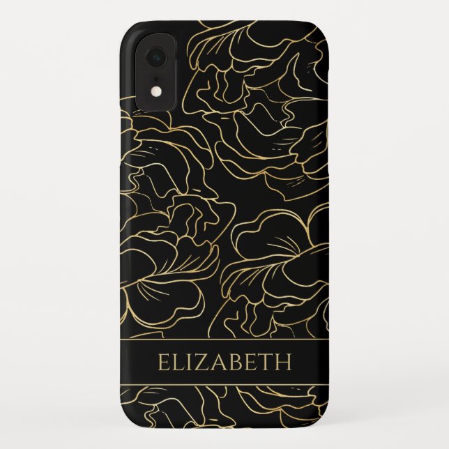 Coques Case-Mate iPhone Fleur de Or Noir Personnalisé (Dos)