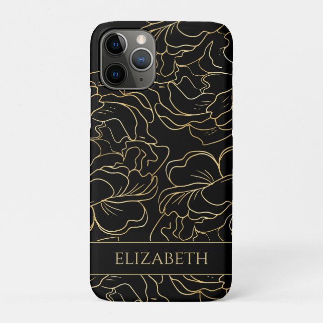Coques Case-Mate iPhone Fleur de Or Noir Personnalisé (Dos)