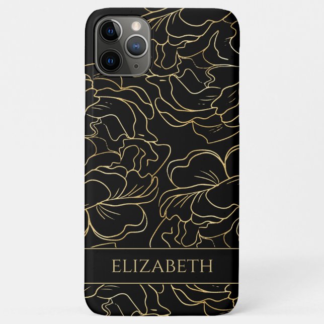 Coques Case-Mate iPhone Fleur de Or Noir Personnalisé (Dos)