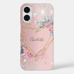 Coque Pour iPhone 16 Fleur de parties scintillant rose pâle