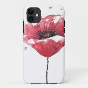 Coque iPhone 11 Fleur de pavot, aquarelle