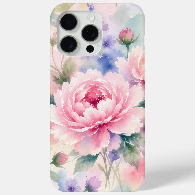 Coques Case-Mate iPhone Fleur de pivoine à l'aquarelle (Verso)