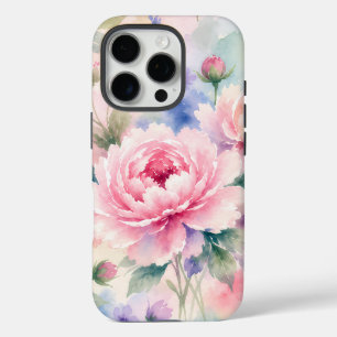 Coque iPhone 16 Pro Fleur de pivoine à l'aquarelle