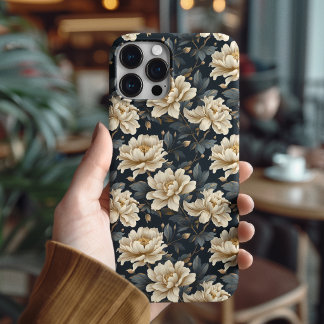 Coque iPhone 16 Pro Fleur de Pivoine Élégante Botanique Foncé Vintage