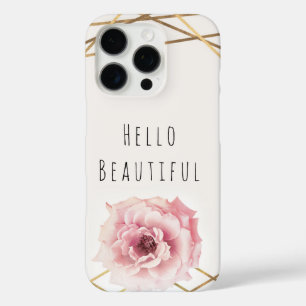 Coque iPhone 16 Pro Fleur de pivoine florale rose et or Glam personnal