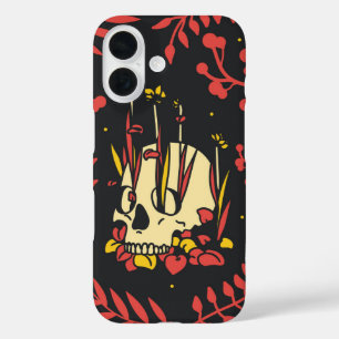 Coque Pour iPhone 16 Fleur de renaissance - Contraste crâne et flore