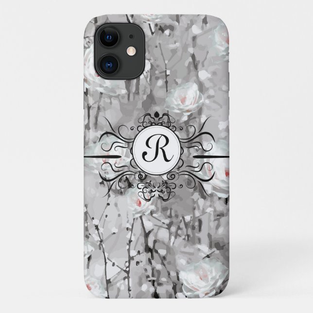 Coques Case-Mate iPhone Fleur de rose blanche gris floral d'hiver (Dos)