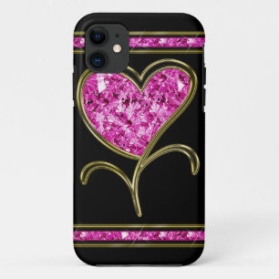 Case-Mate iPhone Case Fleur de rose de diamant et de coeur d'or