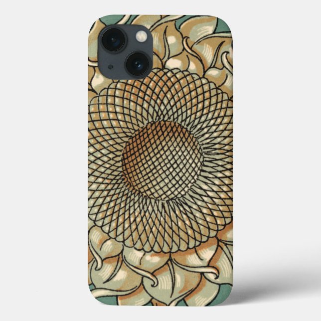 Coques Case-Mate iPhone Fleur de tournesol sur l'arrière - plan bleu-vert (Verso)
