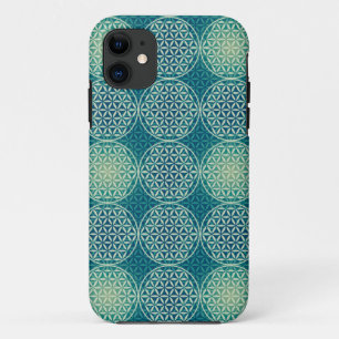 Coques Pour iPhone Fleur de vie - motif de timbre - bleu cyan