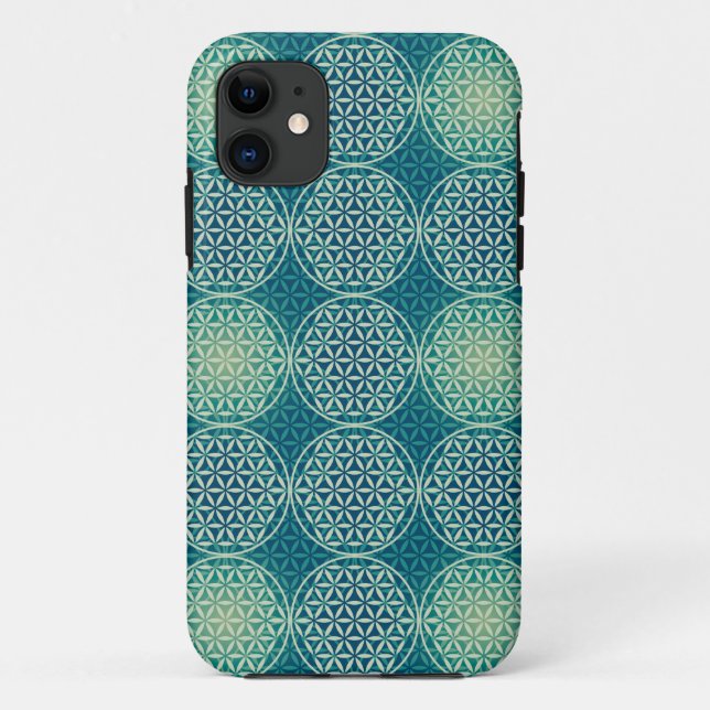 Coques Case-Mate iPhone Fleur de vie - motif de timbre - bleu cyan (Dos)