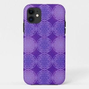 Coque iPhone 11 Fleur de vie - motif de timbre - violet