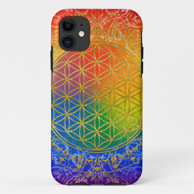 Coques Case-Mate iPhone Fleur de vie - Ornement Arc-en-ciel or (Dos)