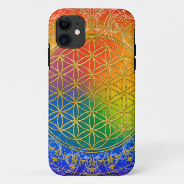 Coques Case-Mate iPhone Fleur de vie - Ornement Arc-en-ciel or (Dos)
